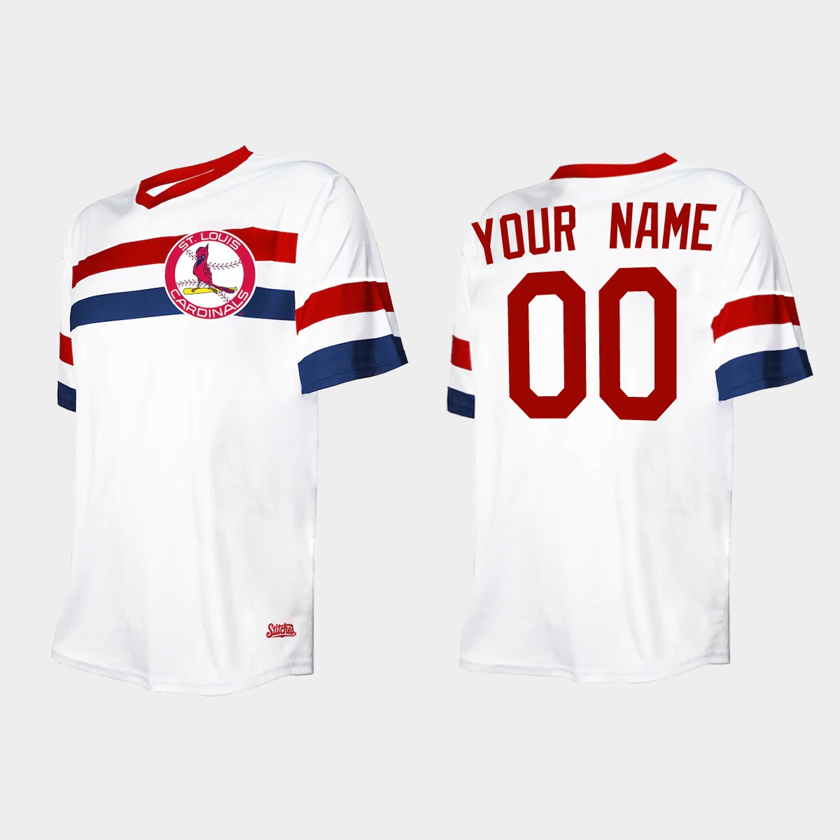 Men's Custom St. Louis Cardinals Cooperstown Collection V-Neck Jersey - White