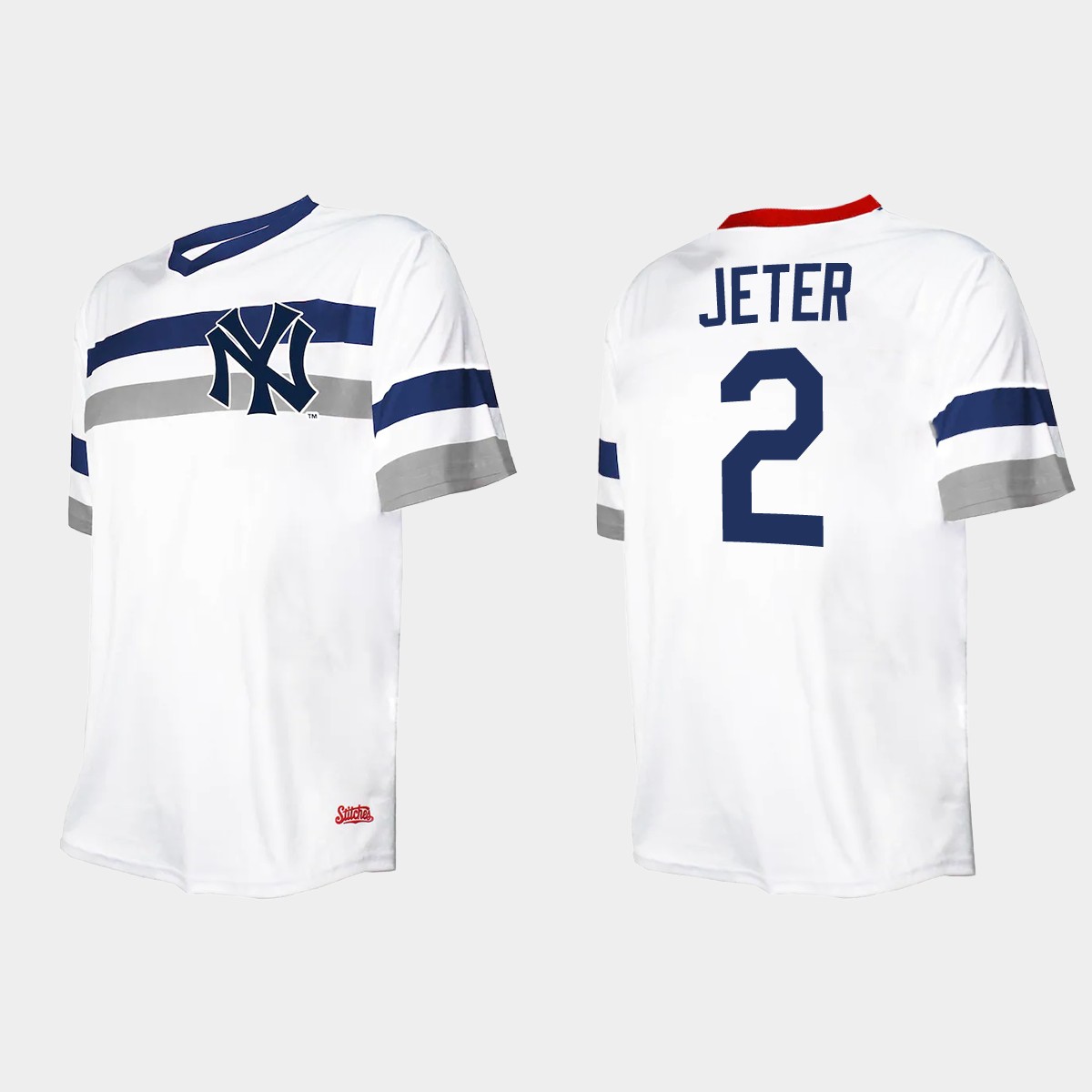 Men's Derek Jeter New York Yankees Cooperstown Collection V-Neck Jersey - White
