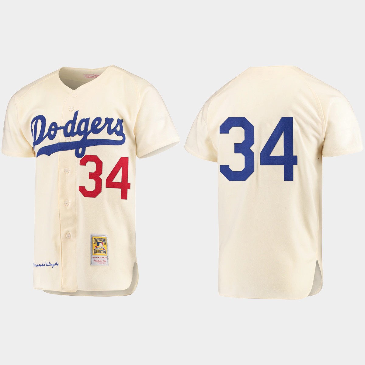 Men's Fernando Valenzuela Brooklyn Dodgers Cooperstown Collection Jersey - Cream