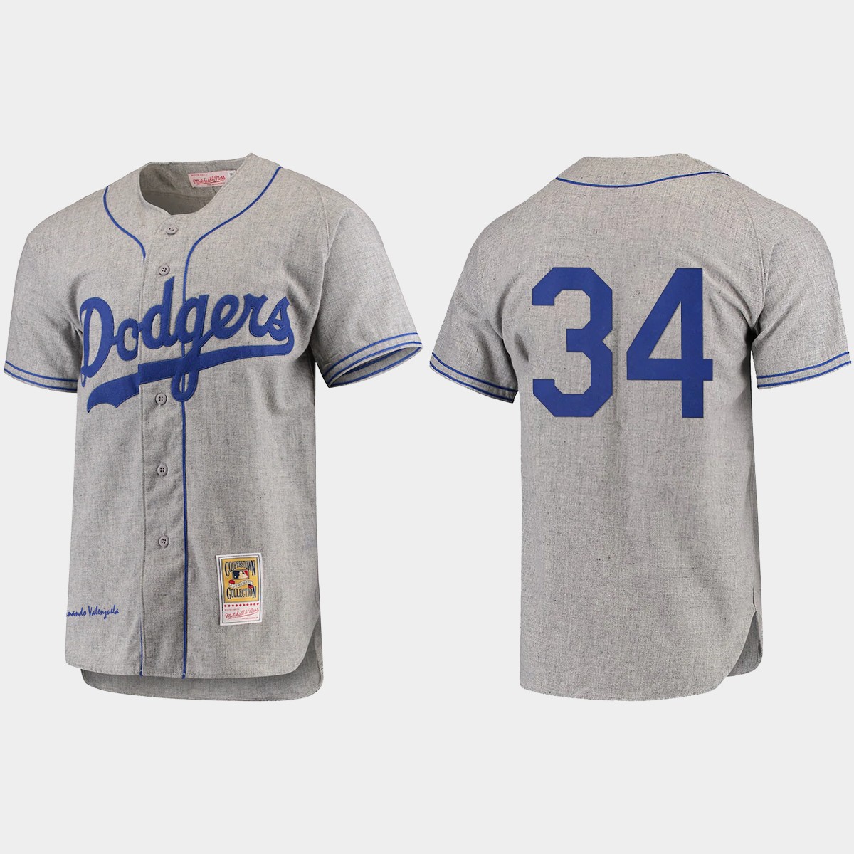 Men's Fernando Valenzuela Brooklyn Dodgers Cooperstown Collection Jersey - Gray
