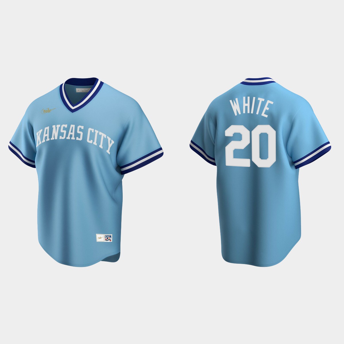 Men's Frank White #20 Kansas City Royals Cooperstown Collection Road Jersey - Light Blue