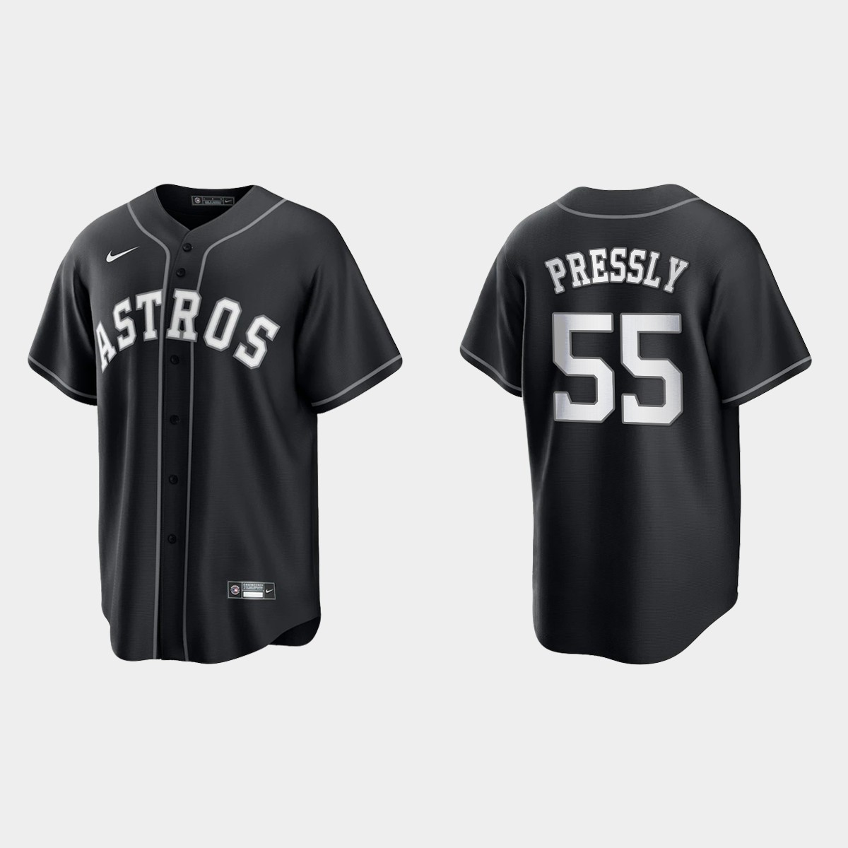 Men's Houston Astros Ryan Pressly Black White 2021 All Black Fashion Jersey