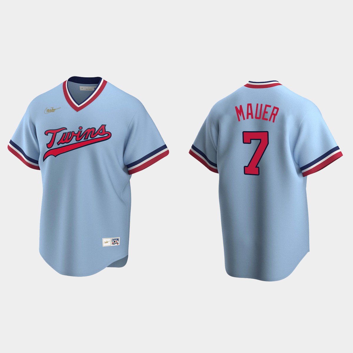 Men's Joe Mauer #7 Minnesota Twins Cooperstown Collection Road Jersey - Light Blue