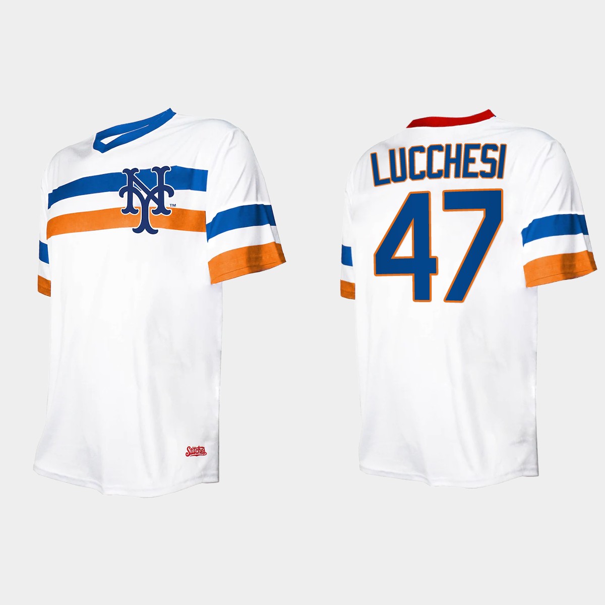 Men's Joey Lucchesi New York Mets Cooperstown Collection V-Neck Jersey - White