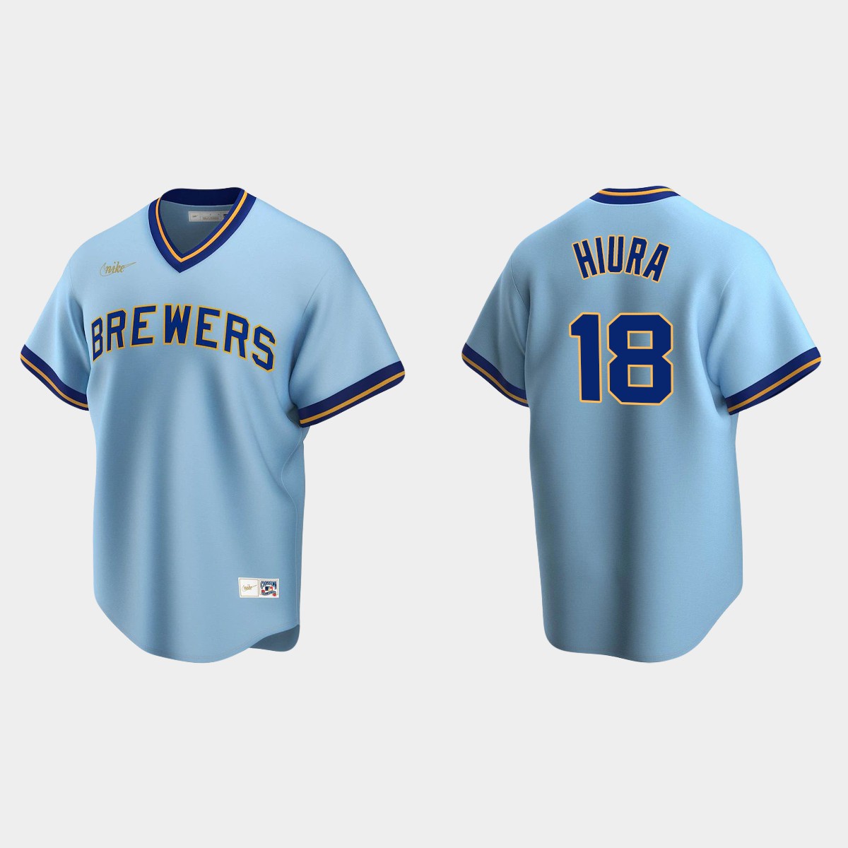 Men's Keston Hiura #18 Milwaukee Brewers Cooperstown Collection Road Jersey - Powder Blue