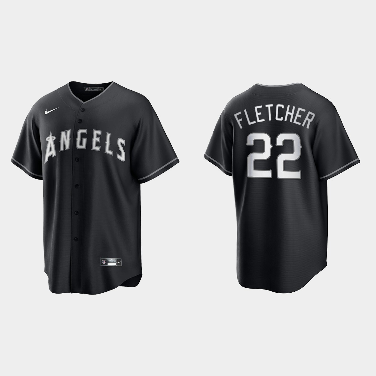 Men's Los Angeles Angels David Fletcher Black White 2021 All Black Fashion Jersey