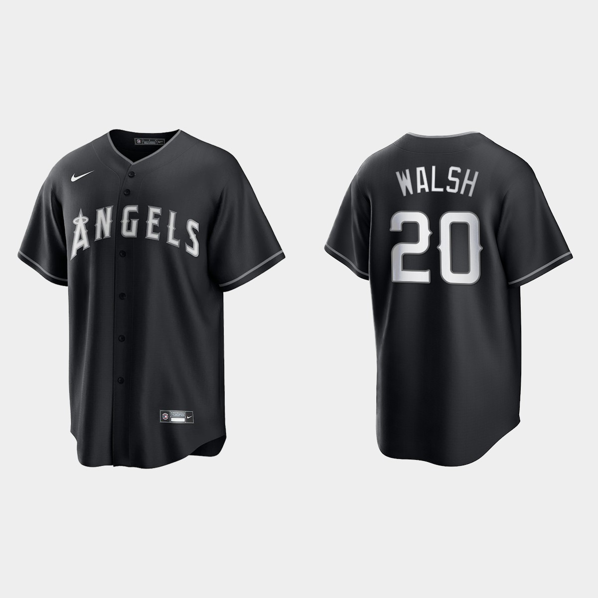 Men's Los Angeles Angels Jared Walsh Black White 2021 All Black Fashion Jersey