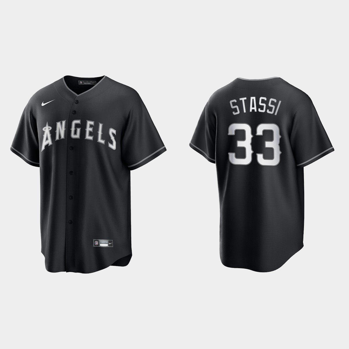 Men's Los Angeles Angels Max Stassi Black White 2021 All Black Fashion Jersey