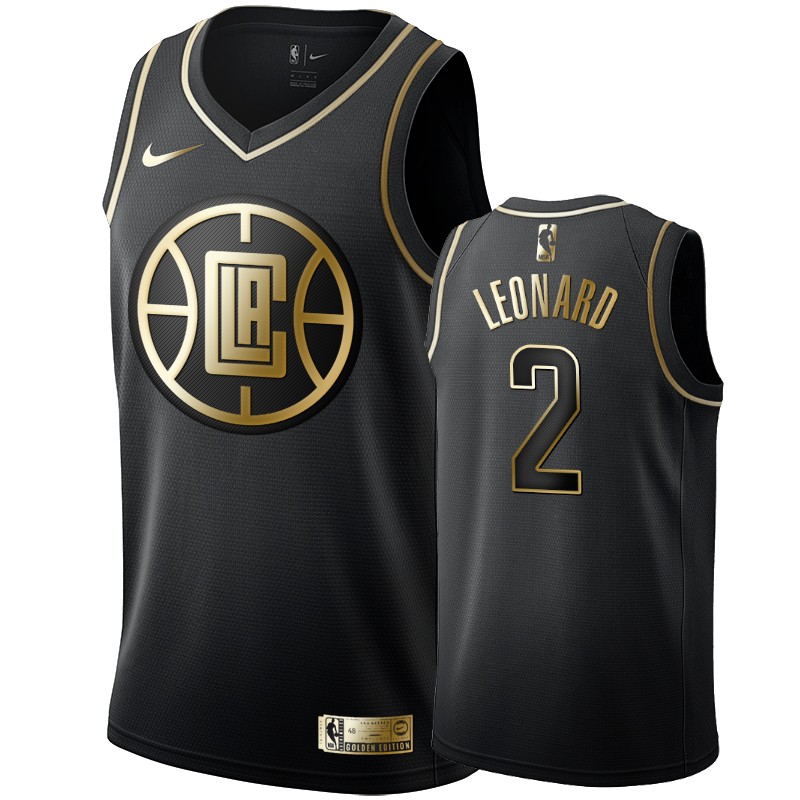 Men's Los Angeles Clippers Kawhi Leonard Black #2 Golden Edition Jersey