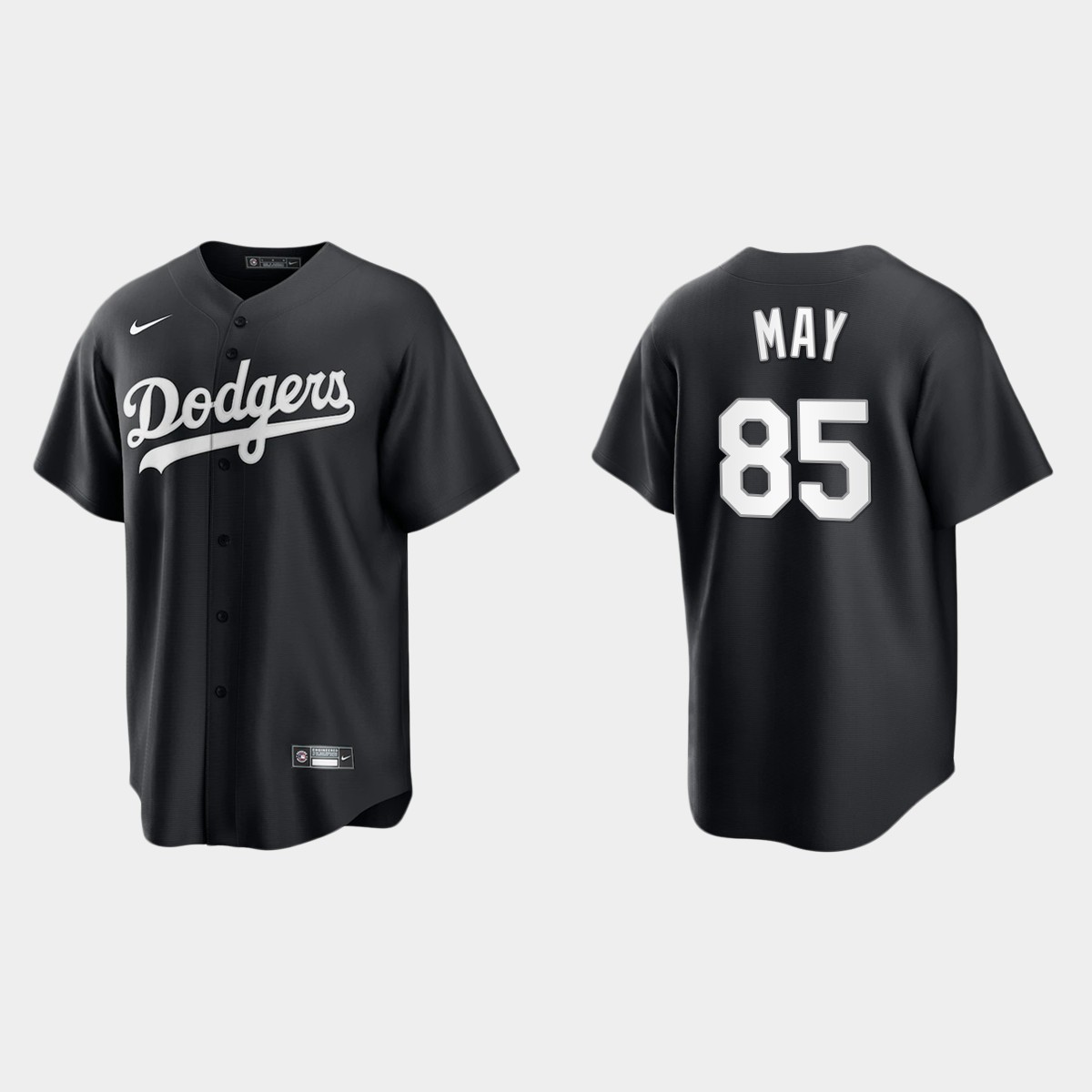 Men's Los Angeles Dodgers Dustin May Black White 2021 All Black Fashion Jersey
