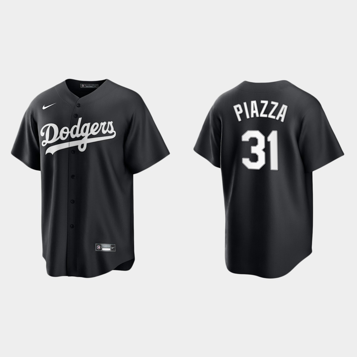 Men's Los Angeles Dodgers Mike Piazza Black White 2021 All Black Fashion Jersey