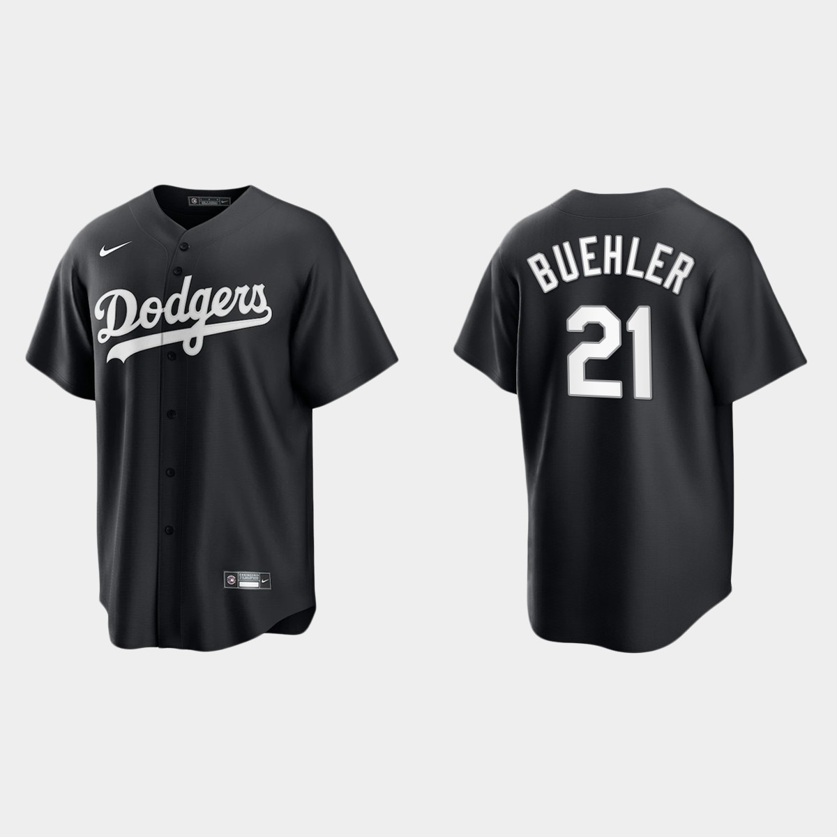 Men's Los Angeles Dodgers Walker Buehler Black White 2021 All Black Fashion Jersey