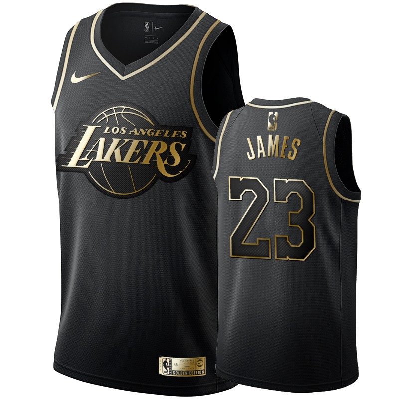 Men's Los Angeles Lakers LeBron James Black #23 Golden Edition Swingman Jersey
