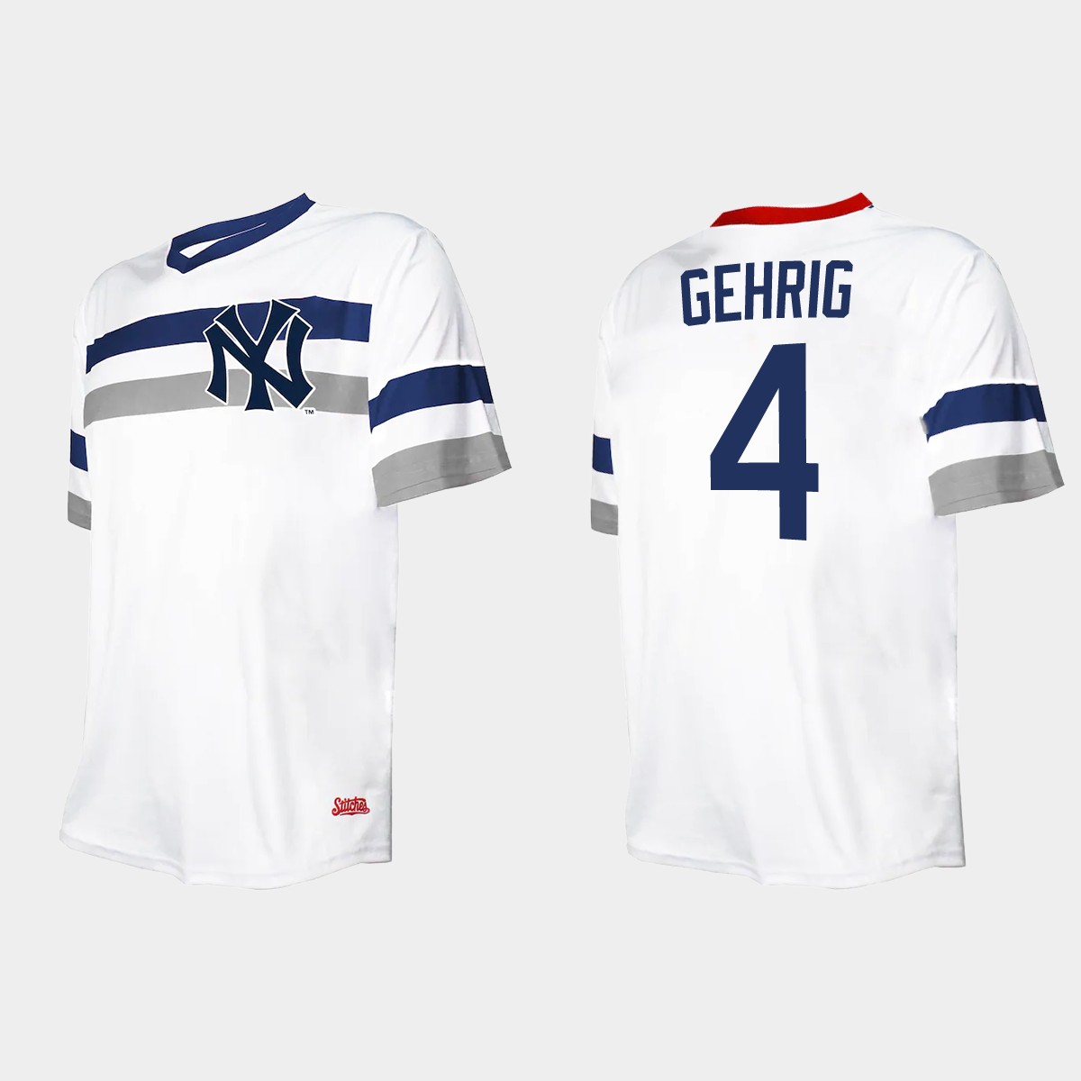 Men's Lou Gehrig New York Yankees Cooperstown Collection V-Neck Jersey - White