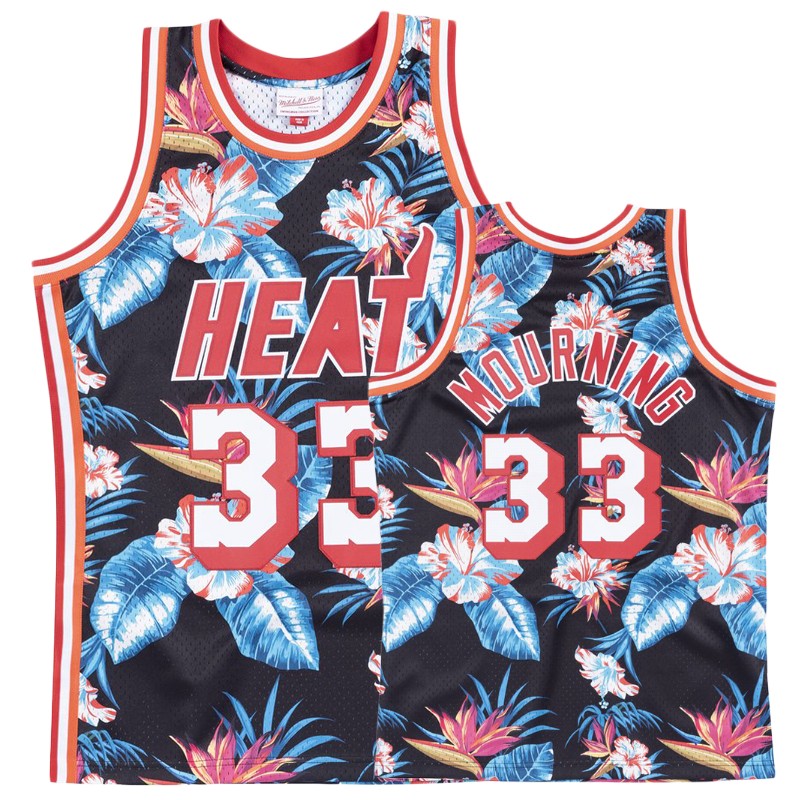 Men's Miami Heat #33 Alonzo Mourning Floral fashion Jersey