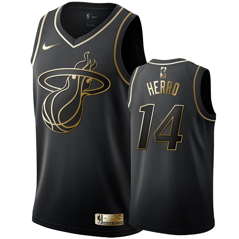 Men's Miami Heat Tyler Herro Black #14 Golden Edition Jersey