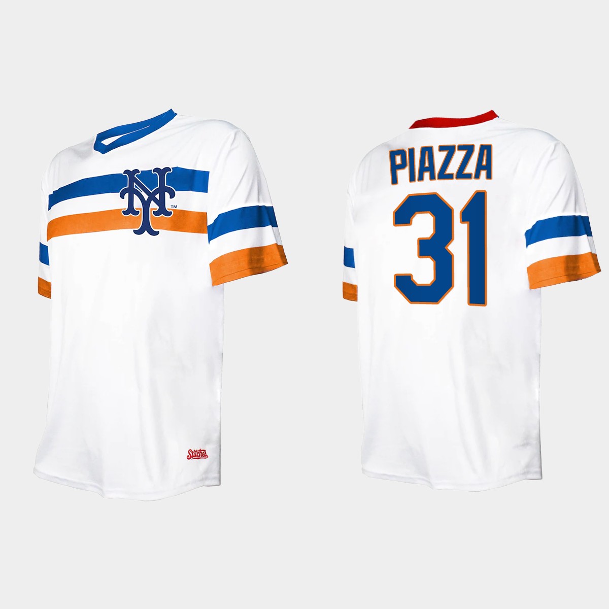 Men's Mike Piazza New York Mets Cooperstown Collection V-Neck Jersey - White