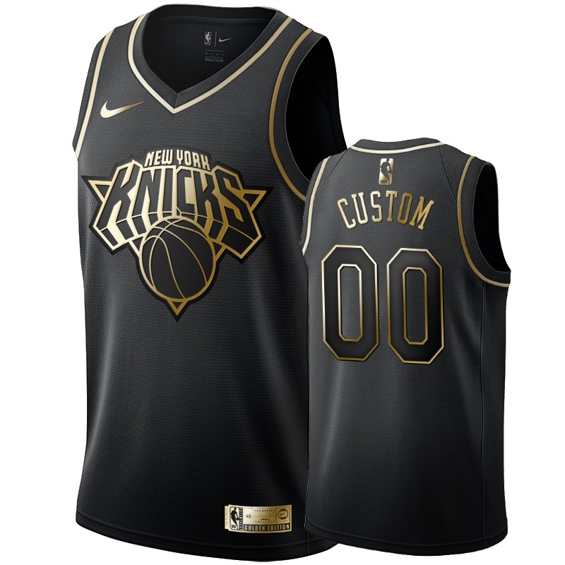 Men's New York Knicks Custom Black #00 Golden Edition Swingman Jersey