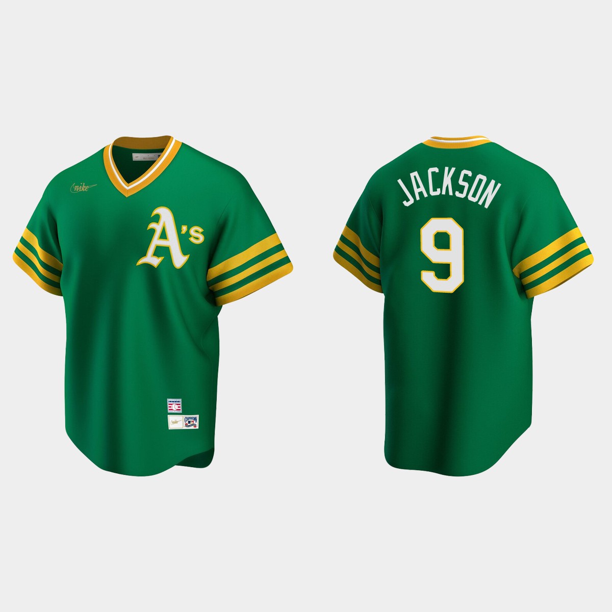 Men's Reggie Jackson Oakland Athletics Cooperstown Collection Road Jersey - Kelly Green
