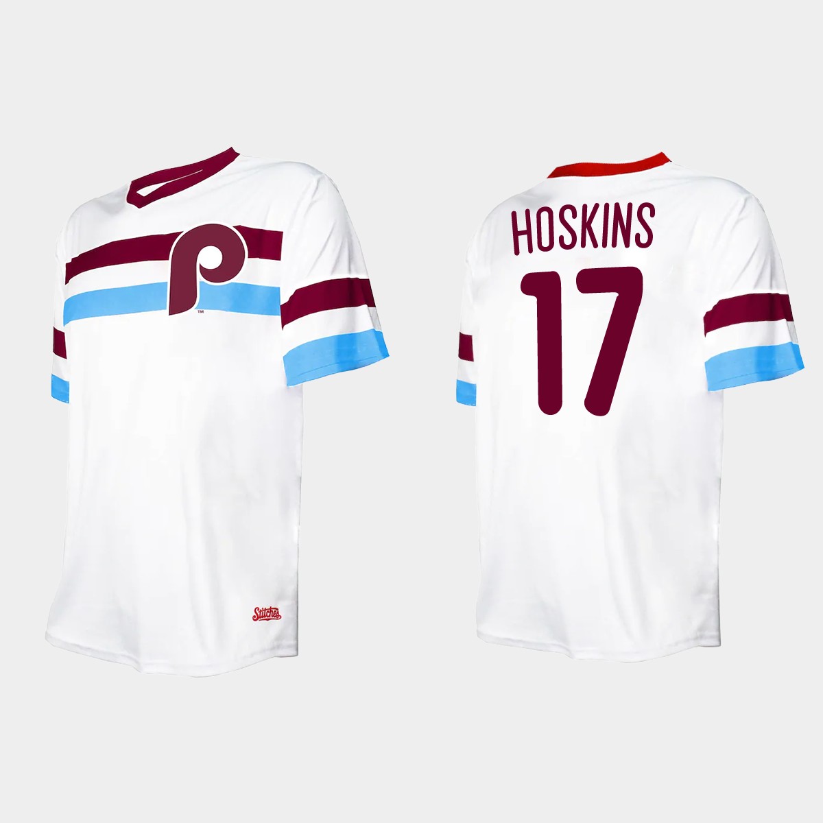 Men's Rhys Hoskins Philadelphia Phillies Cooperstown Collection V-Neck Jersey - White