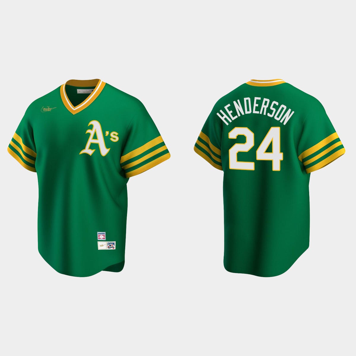 Men's Rickey Henderson #24 Oakland Athletics Cooperstown Collection Road Jersey - Kelly Green