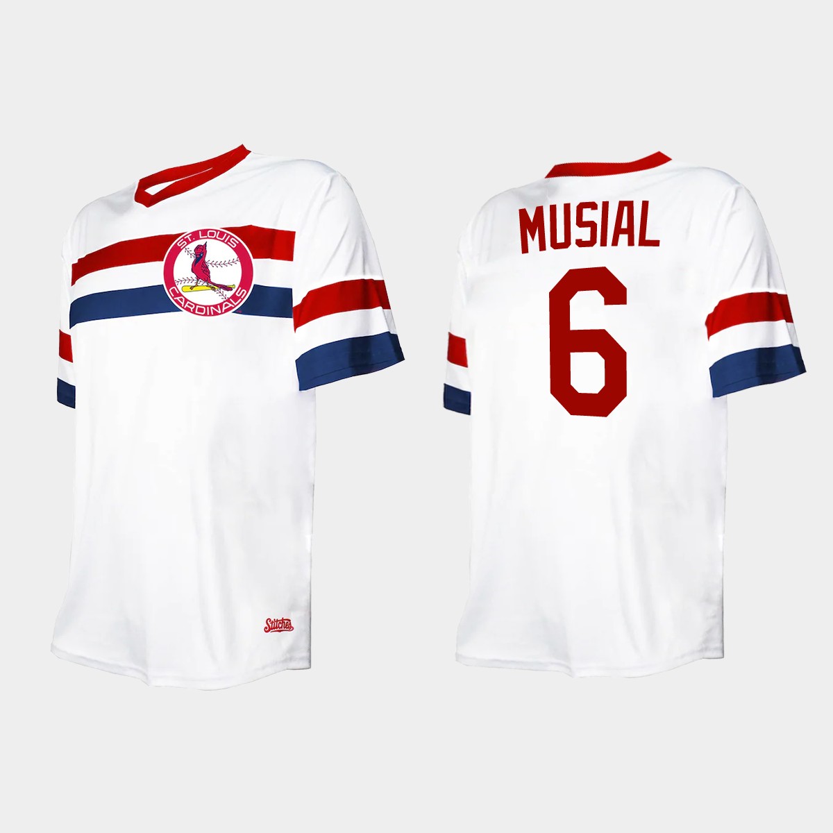 Men's Stan Musial St. Louis Cardinals Cooperstown Collection V-Neck Jersey - White