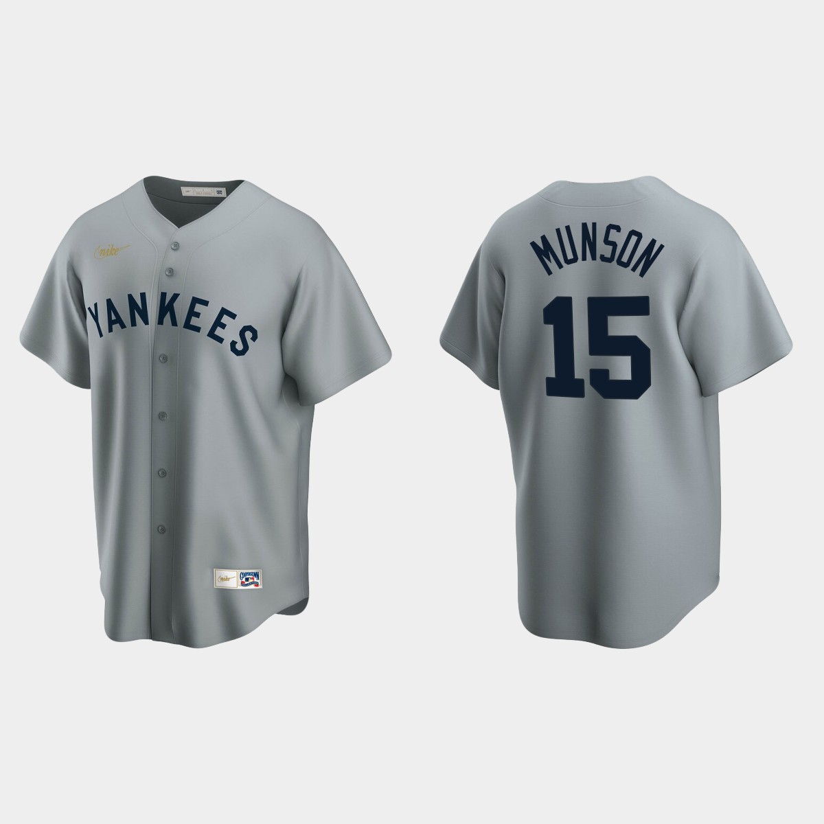Men's Thurman Munson #15 New York Yankees Cooperstown Collection Road Jersey - Gray