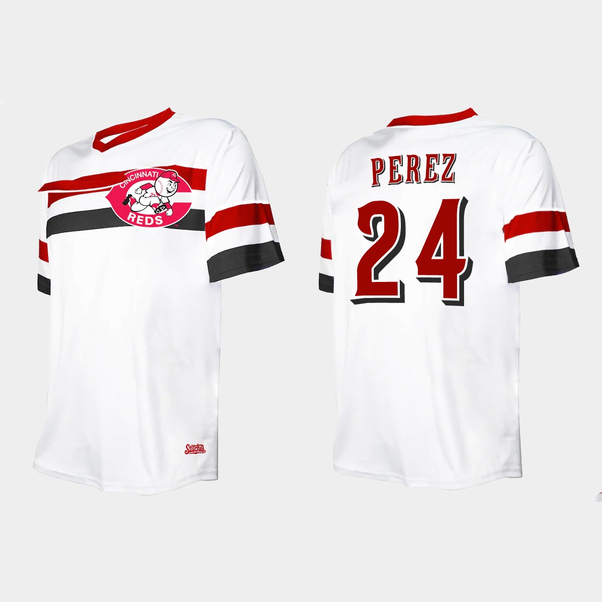 Men's Tony Perez Cincinnati Reds Cooperstown Collection V-Neck Jersey - White