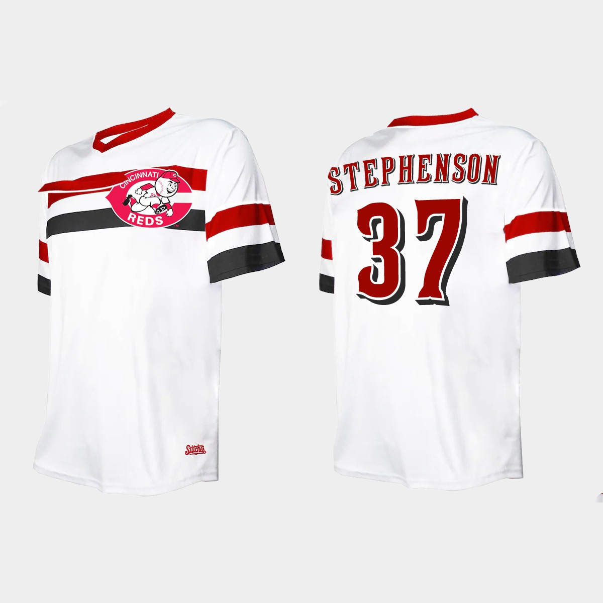 Men's Tyler Stephenson Cincinnati Reds Cooperstown Collection V-Neck Jersey - White