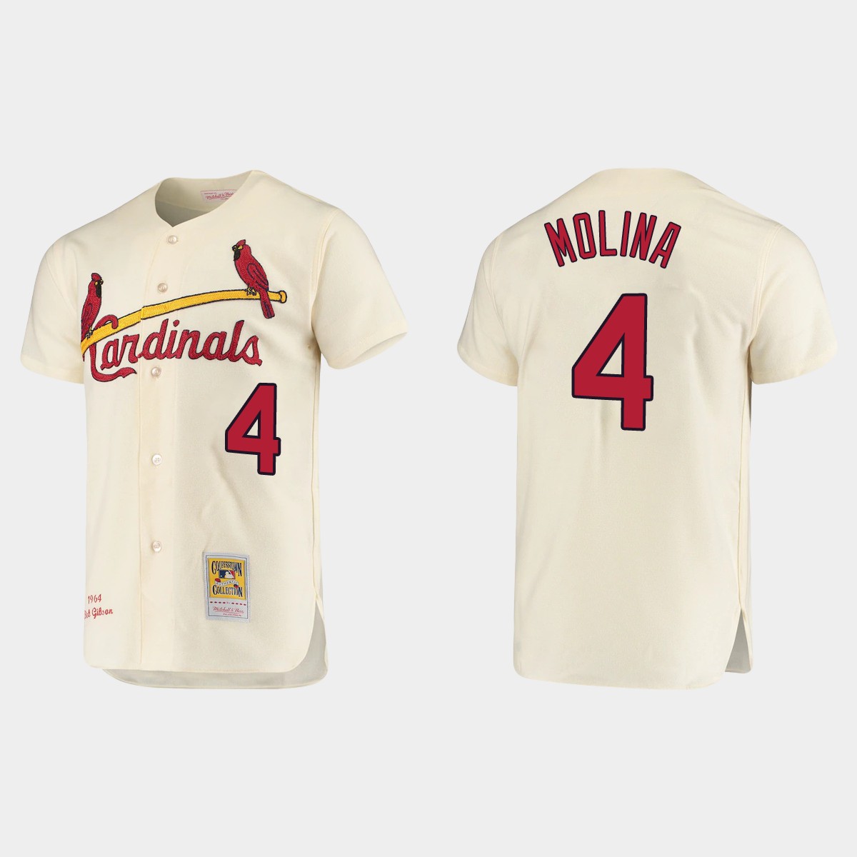Men's Yadier Molina St. Louis Cardinals Cooperstown Collection Jersey - Cream