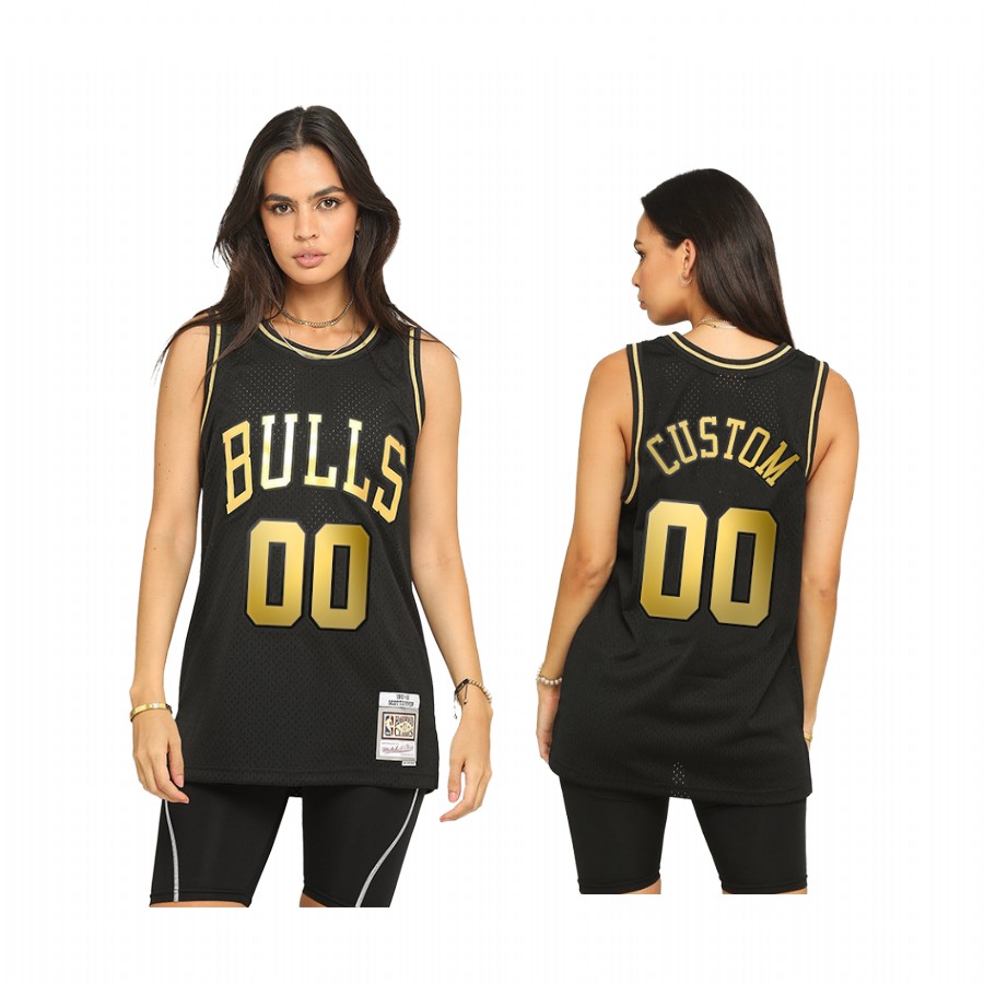 Men Custom Chicago Bulls 2021 Throwback Black Jersey Golden Limited Allocation