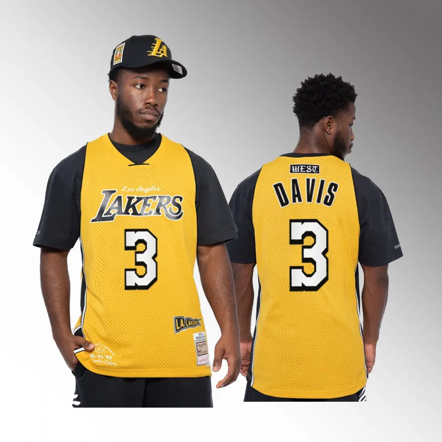 Men Los Angeles Lakers Anthony Davis Off Season #3 Gold Hardwood Classics Jersey