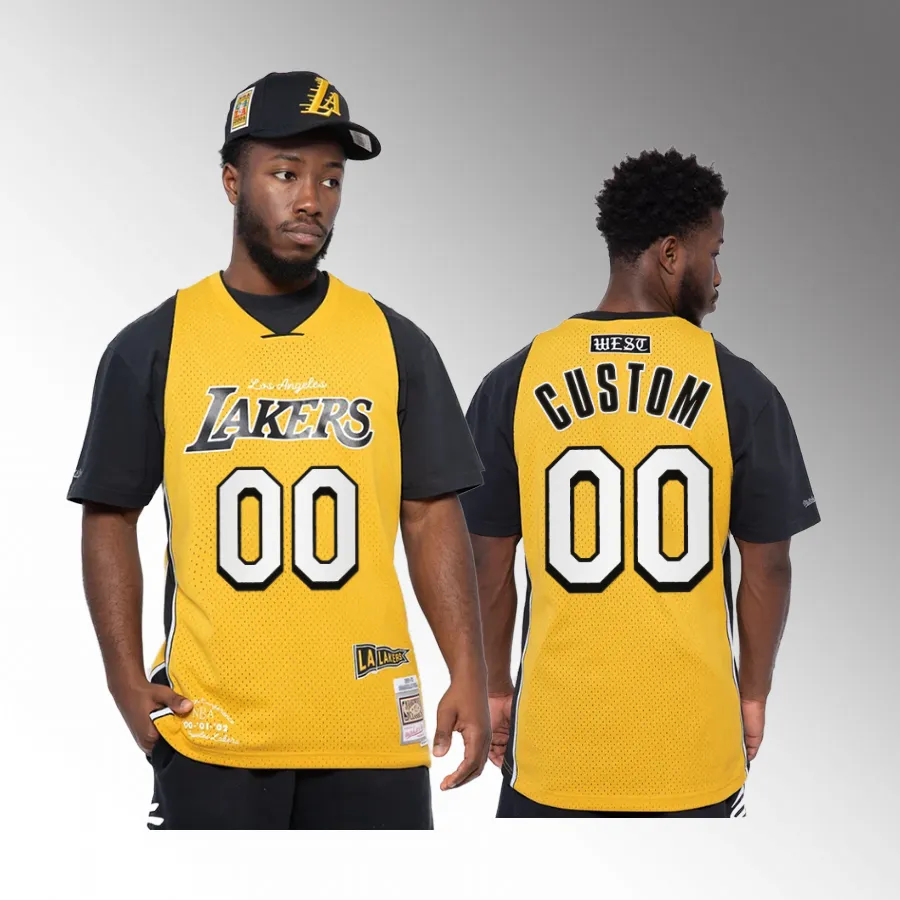 Men Los Angeles Lakers Custom Off Season #00 Gold Hardwood Classics Jersey