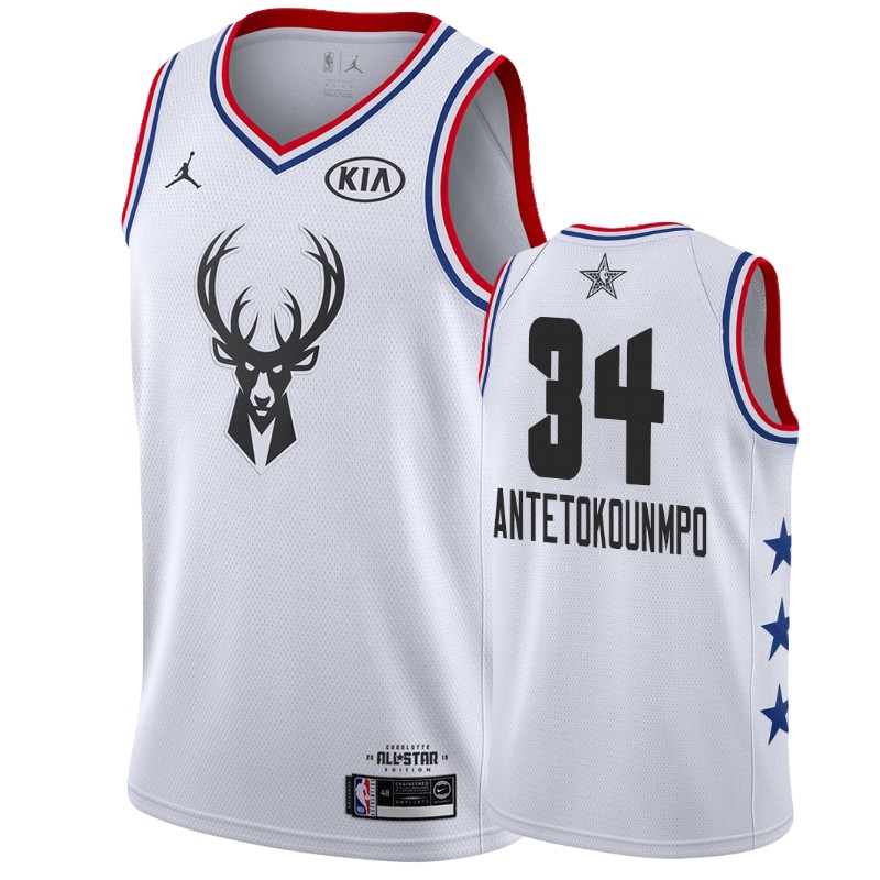 Men Milwaukee Bucks #34 Giannis Antetokounmpo 2019 All-Star Game Finished Jersey - White