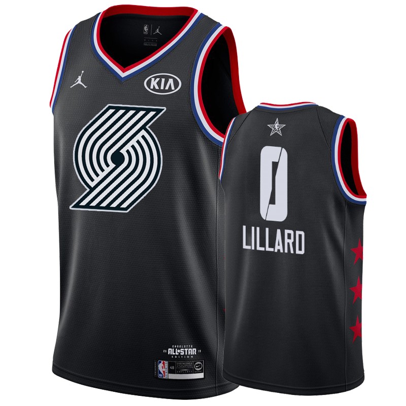 Men Portland Trail Blazers #0 Damian Lillard 2019 All-Star Game Finished Jersey - Black