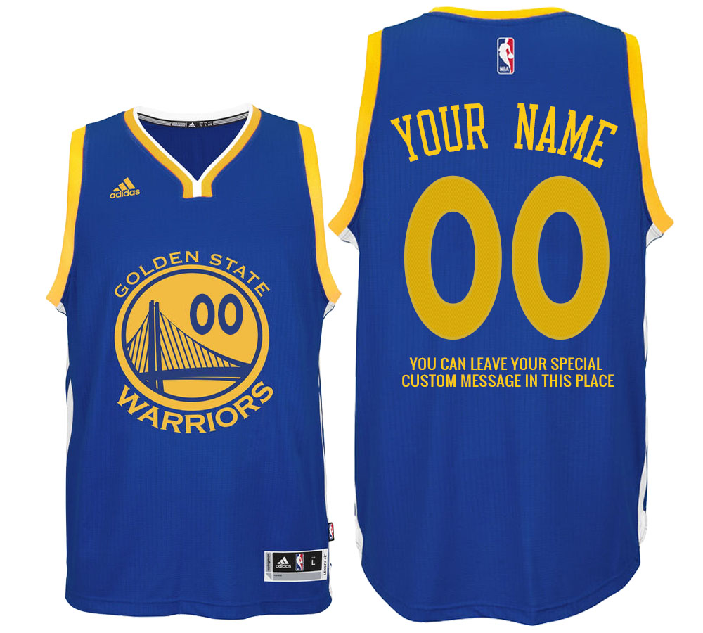 Mens Golden State Warriors Road Blue Custom Message Jersey