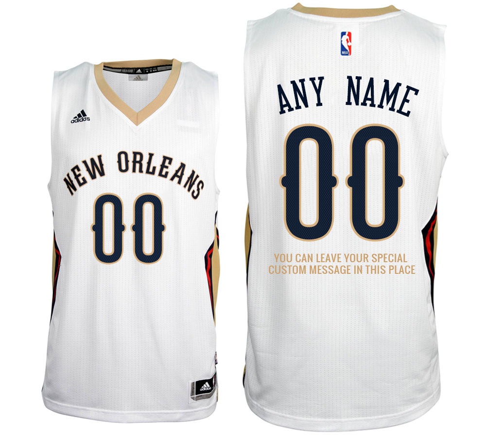 Mens New Orleans Pelicans Home White Custom Message Jersey
