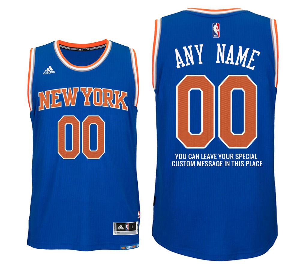 Mens New York Knicks Road Blue Custom Message Jersey