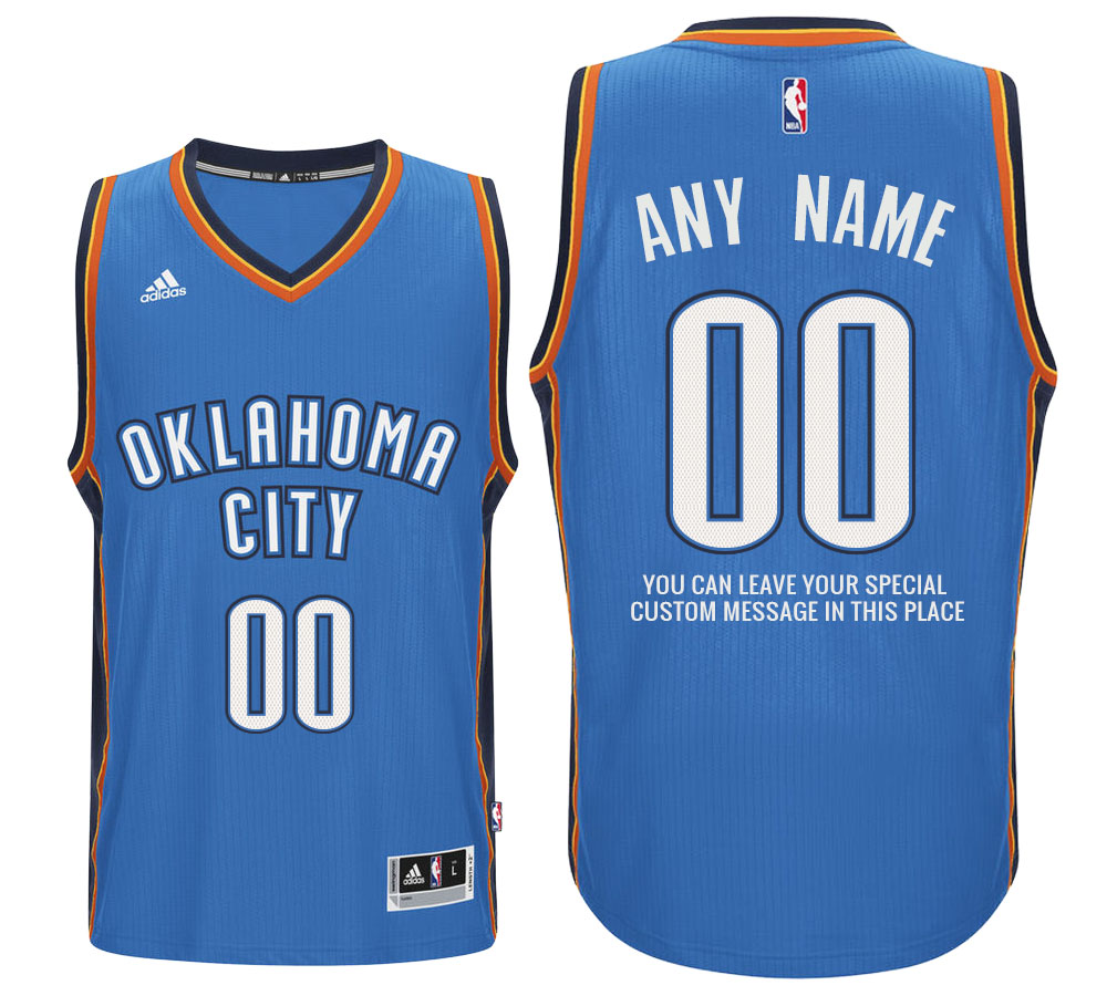 Mens Oklahoma City Thunder Road Light Blue Custom Message Jersey