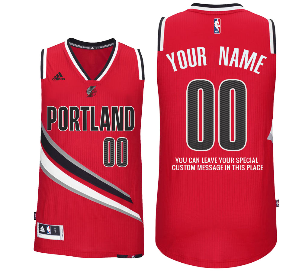 Mens Portland Trail Blazers Alternate Red Custom Message Jersey