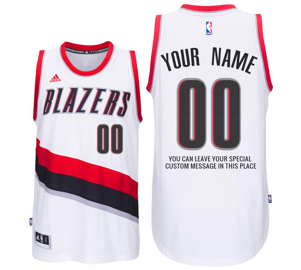 Mens Portland Trail Blazers Home White Custom Message Jersey