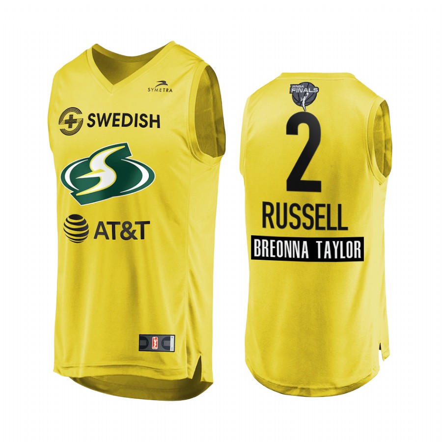Mercedes Russell WNBA 2020 WNBA Finals Bound Breonna Taylor Patch Men Yellow Jersey