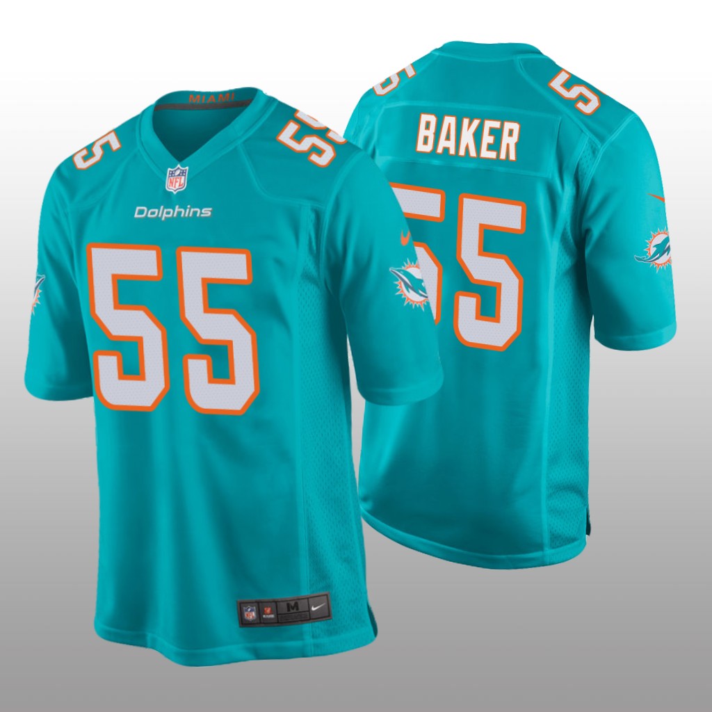 Miami Dolphins #55 Aqua Men's Jerome Baker Game Jersey
