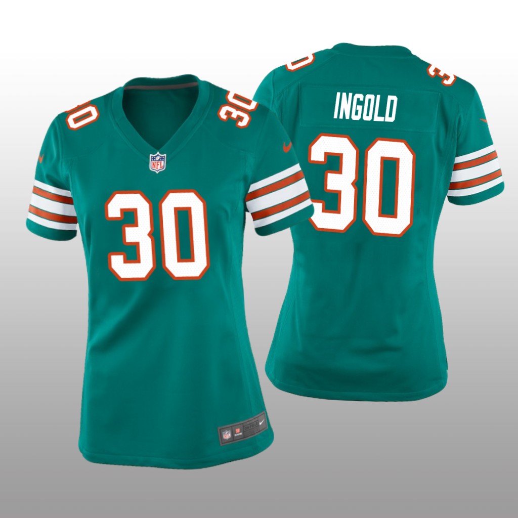 Miami Dolphins Alec Ingold Aqua Jersey Throwback Game - Women's