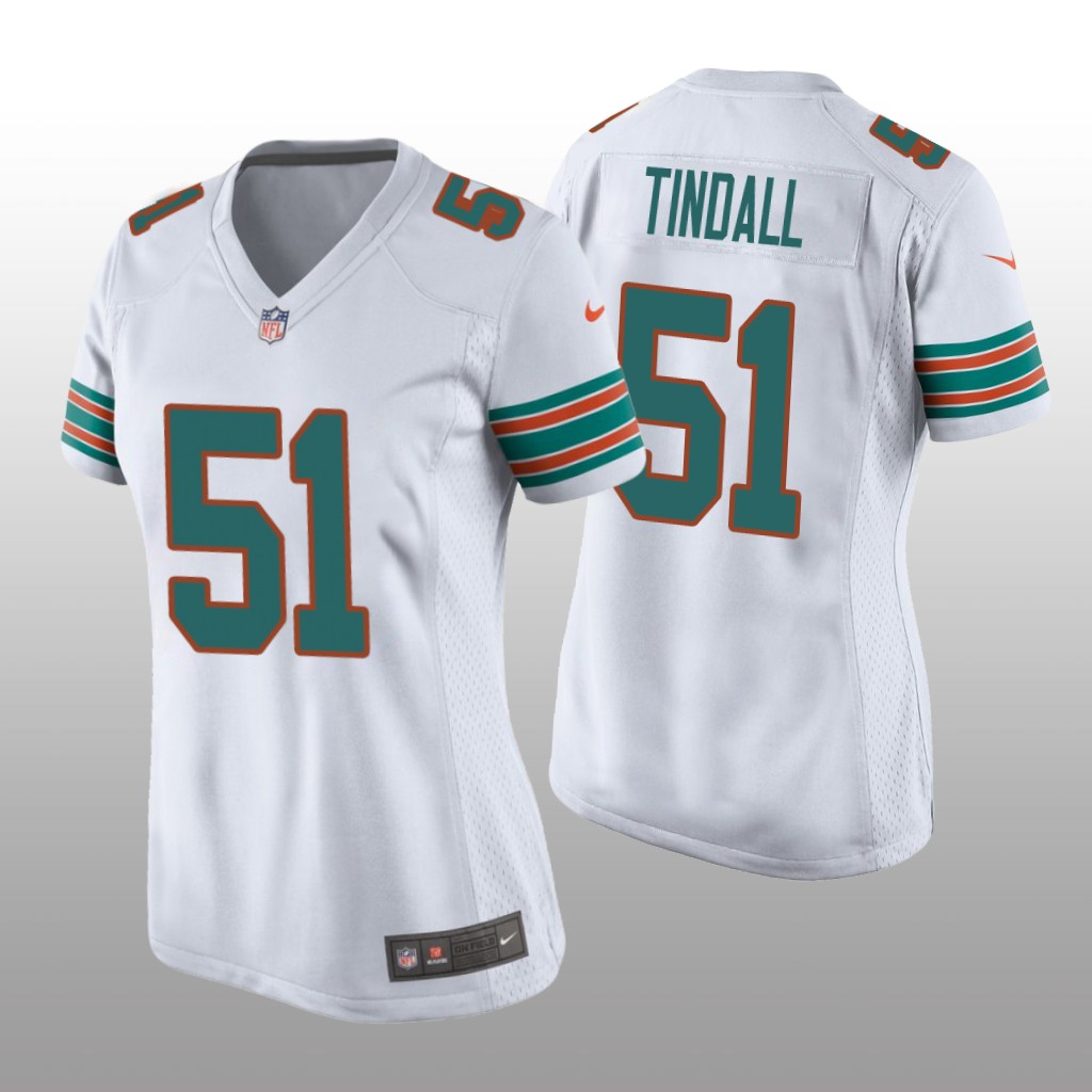 Miami Dolphins Channing Tindall White Jersey Throwback Game - Women's