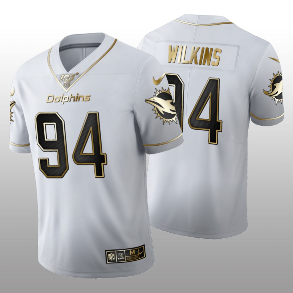Miami Dolphins Christian Wilkins White Golden Edition Jersey 100th Season Men's