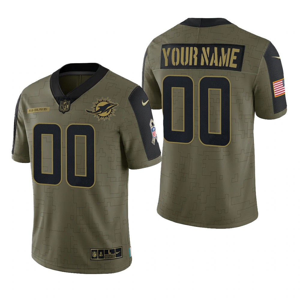 Miami Dolphins Custom Olive Limited Jersey 2021 Salute To Service - Men's
