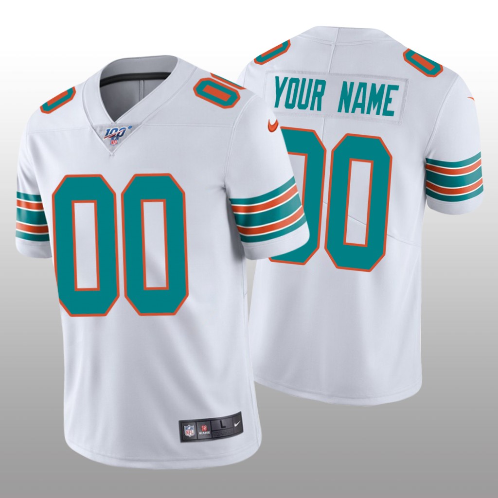 Miami Dolphins Custom White Vapor Limited Jersey 100th Season - Men's