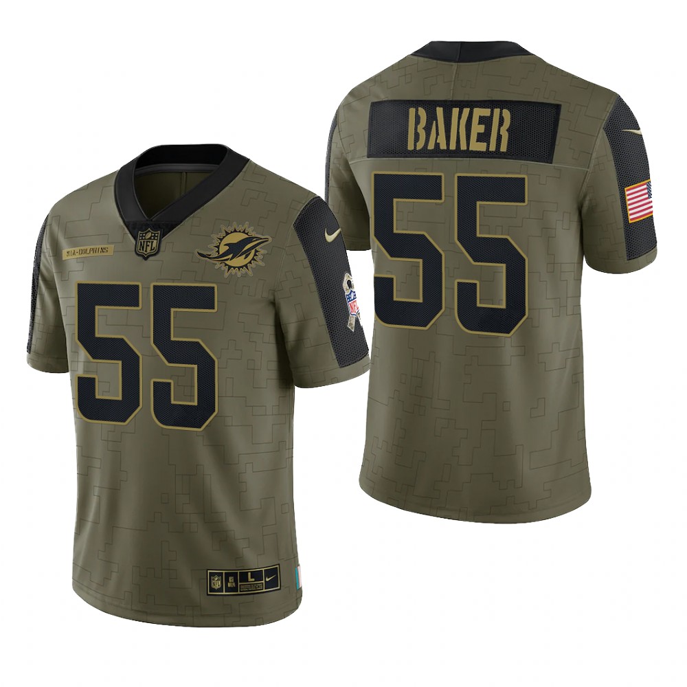 Miami Dolphins Jerome Baker Olive Limited Jersey 2021 Salute To Service - Men's