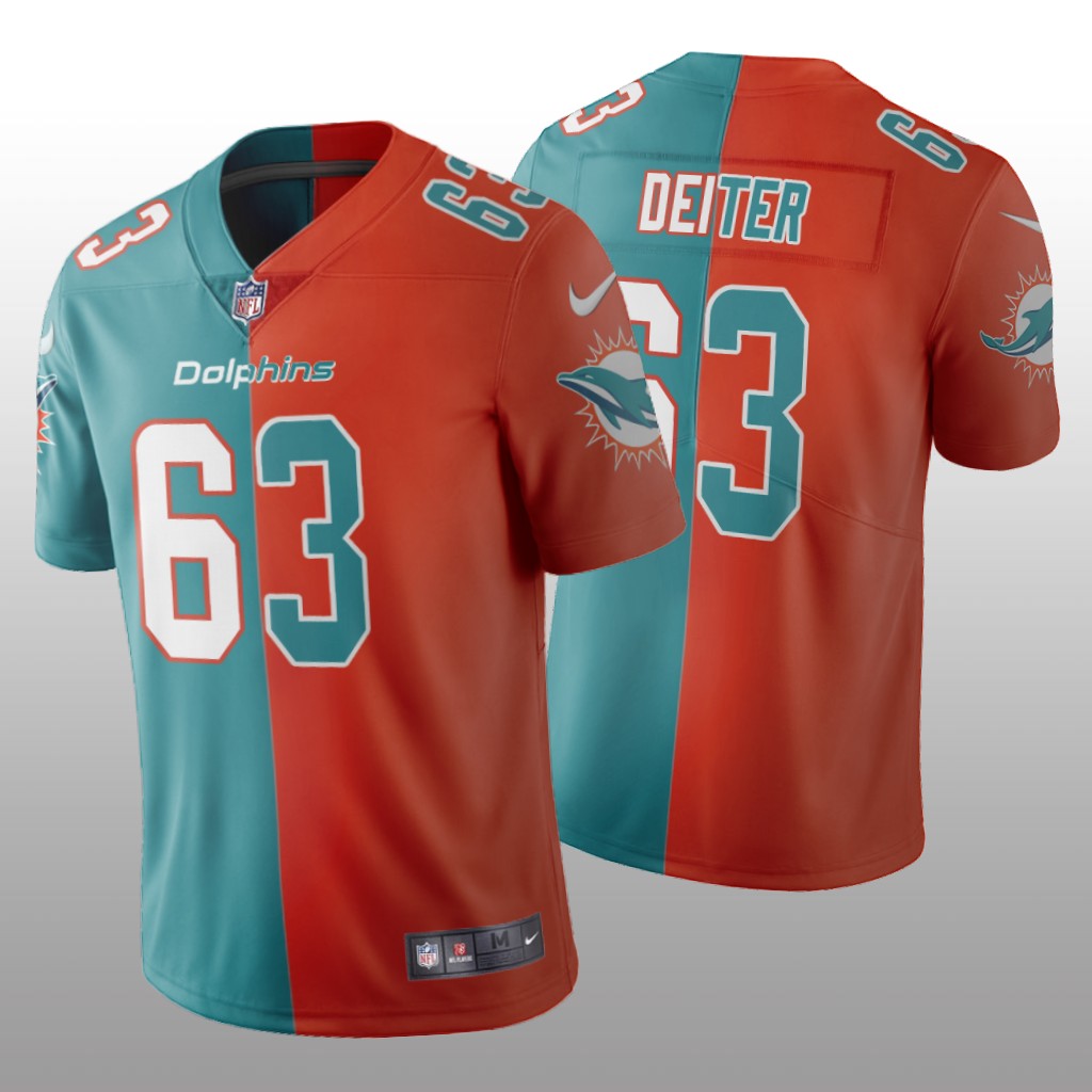 Miami Dolphins Michael Deiter Aqua Orange Vapor Limited Split Jersey Two Tone - Men's